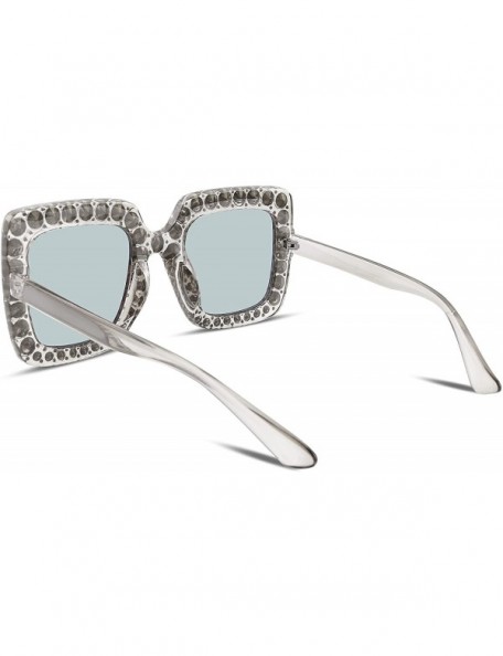 Cat Eye Women Sparkling Crystal Sunglasses Oversized Square Thick Frame B2283 - 3 Transparent & Grey - CM188HMDWEE $17.09