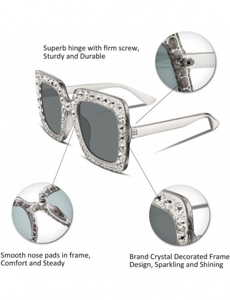 Cat Eye Women Sparkling Crystal Sunglasses Oversized Square Thick Frame B2283 - 3 Transparent & Grey - CM188HMDWEE $17.09