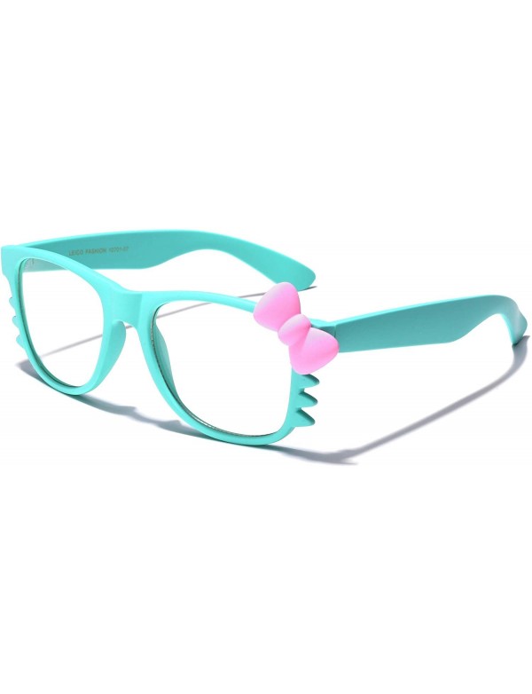 Wayfarer Non-Prescription Clear Lens Hello Kitty Bow Tie Women Girls Fashion Glasses - Rubberized Turquoise - Pink Bow Tie - ...