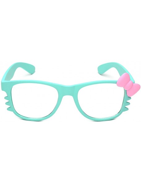 Wayfarer Non-Prescription Clear Lens Hello Kitty Bow Tie Women Girls Fashion Glasses - Rubberized Turquoise - Pink Bow Tie - ...