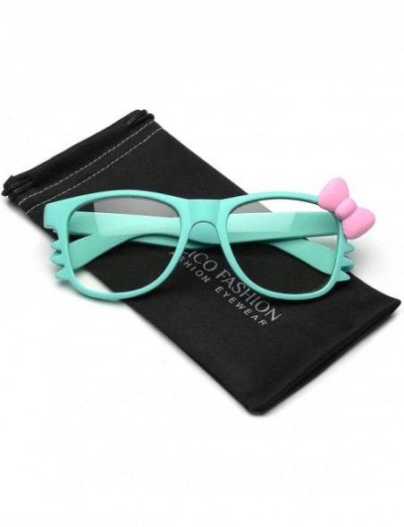 Wayfarer Non-Prescription Clear Lens Hello Kitty Bow Tie Women Girls Fashion Glasses - Rubberized Turquoise - Pink Bow Tie - ...