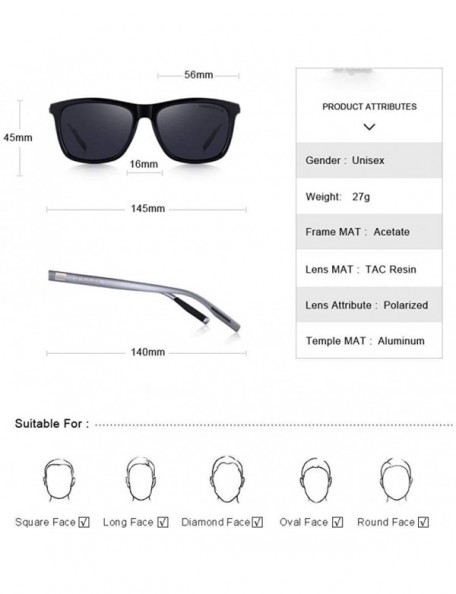 Square DESIGN Men Women Classic Square Polarized Sunglasses Aluminum Legs C01 Black - C01 Black - CT18XE04OTM $18.88