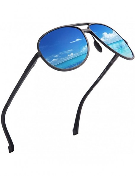 Aviator Classic Polarized Aviator Sunglasses for Men and Women 100% UV Protection - Gun Frame Blue Lens03 - CY18H40C4CN $9.36