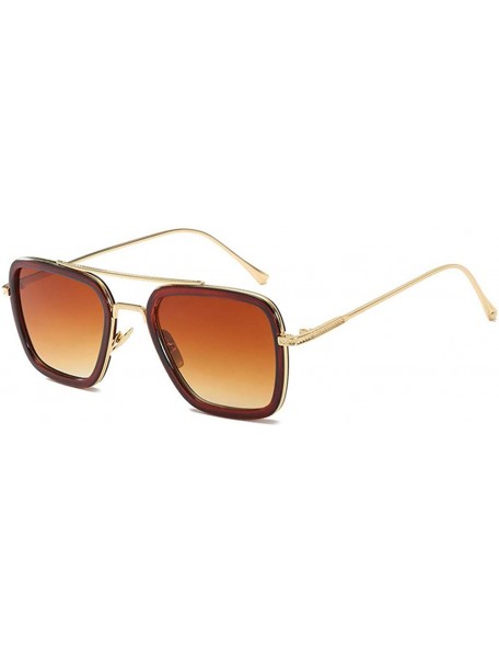 Square Ksone Retro Aviator Sunglasses Men Women Square Gold Metal Frame Aviation Tony Stark Vintage Sunglasses - 2 - CF18SX9Y...