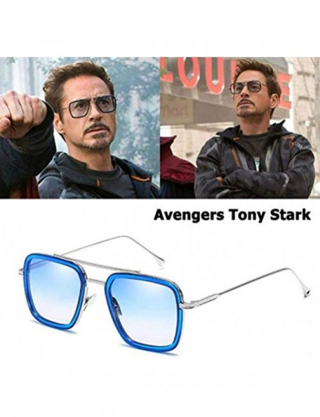 Square Ksone Retro Aviator Sunglasses Men Women Square Gold Metal Frame Aviation Tony Stark Vintage Sunglasses - 2 - CF18SX9Y...