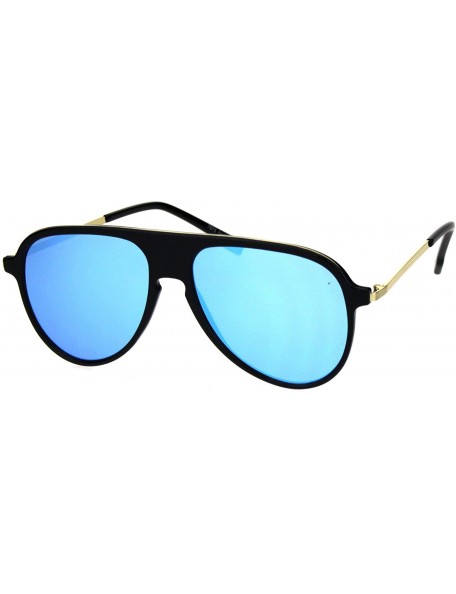 Sport Mens Flat Top Plastic Racer Keyhole Mod Sunglasses - Black Blue Mirror - C018HIADKHY $9.63