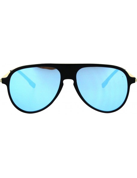 Sport Mens Flat Top Plastic Racer Keyhole Mod Sunglasses - Black Blue Mirror - C018HIADKHY $9.63