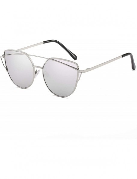 Cat Eye Cat Eye Mirrored Flat Lenses Metal Frame Women Sunglasses Street Fashion Sunglasses UV 400 - Silver Silver - CX18I902...