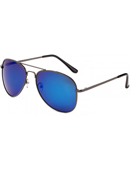 Aviator Polarized Sunglasses Classic Aviator Flash Full Mirror Lens Spring Hinge UV Protection - Flash Dark Blue - CB12LO7UO0...