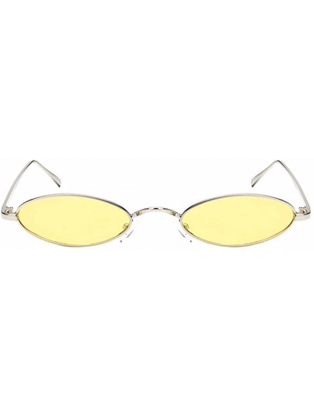 Oval Women Fashion Retro Small Oval Metal Frame Sunglasses Eyewear UV400 - Silver Metal Frame+yellow Lens - CI18D6RYIYI $7.94