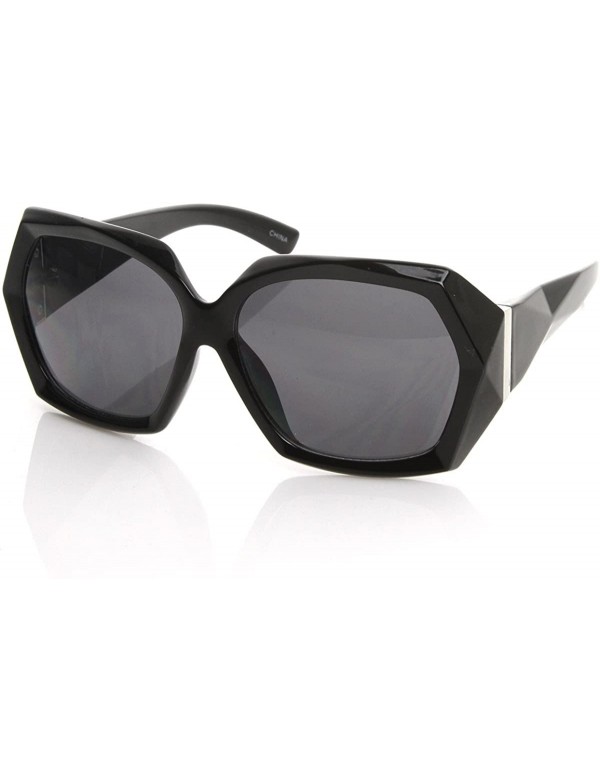 Oversized Designer Inspired Womens Fashion Bold Faceted Detail Oversized Sunglasses - Black - C7119FMD661 $8.93