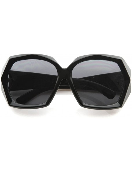 Oversized Designer Inspired Womens Fashion Bold Faceted Detail Oversized Sunglasses - Black - C7119FMD661 $8.93