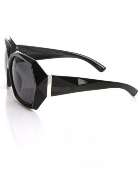 Oversized Designer Inspired Womens Fashion Bold Faceted Detail Oversized Sunglasses - Black - C7119FMD661 $8.93