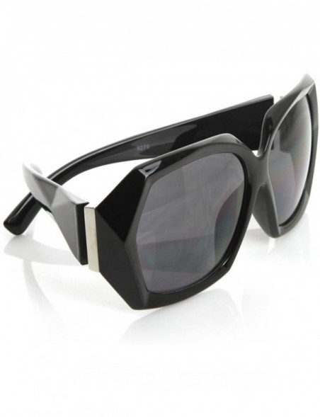 Oversized Designer Inspired Womens Fashion Bold Faceted Detail Oversized Sunglasses - Black - C7119FMD661 $8.93