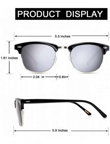 Round Sunglasses for Men Women - Retro Semi Rimless Polarized Sun Glasses WP1006 - Black Silver - CV18CG06WLY $17.23