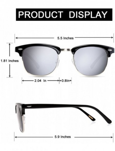 Round Sunglasses for Men Women - Retro Semi Rimless Polarized Sun Glasses WP1006 - Black Silver - CV18CG06WLY $17.23