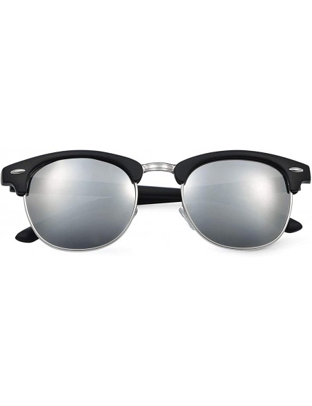 Round Sunglasses for Men Women - Retro Semi Rimless Polarized Sun Glasses WP1006 - Black Silver - CV18CG06WLY $17.23