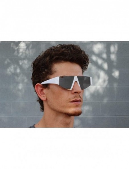 Shield Semi Rimless Neon Mirrored Shield Style Retro Fashion Flat Top Women and Men Sunglasses - White Silver Mirror - CX18XD...