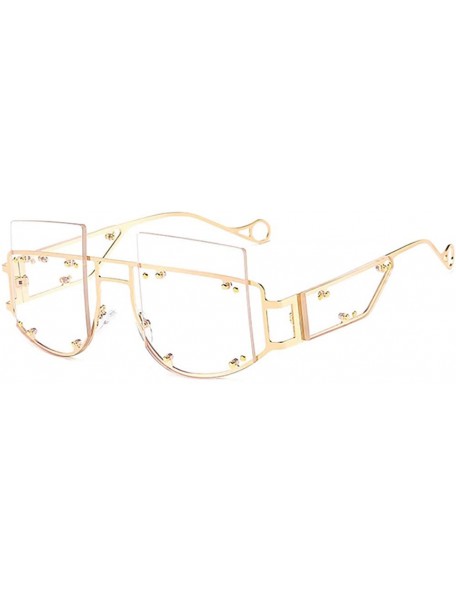 Oval Hipster Square Sunglasses-Owersized Shade Glasses-Rimless Metal-Mirrored Lens - K - CM190EE966L $32.62