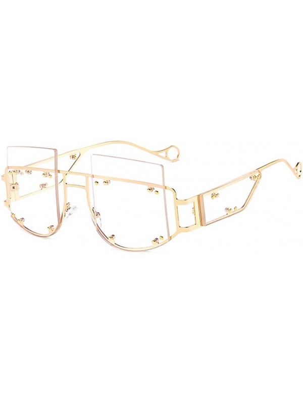 Oval Hipster Square Sunglasses-Owersized Shade Glasses-Rimless Metal-Mirrored Lens - K - CM190EE966L $32.62