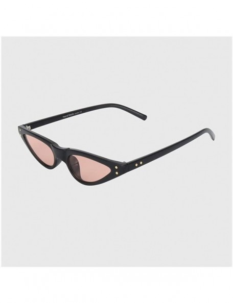 Cat Eye Small Frame Cat Eye Sunglasses for Women Rivet Eyewear UV400 - C6 Black Pink - CK1987AM2NK $11.25