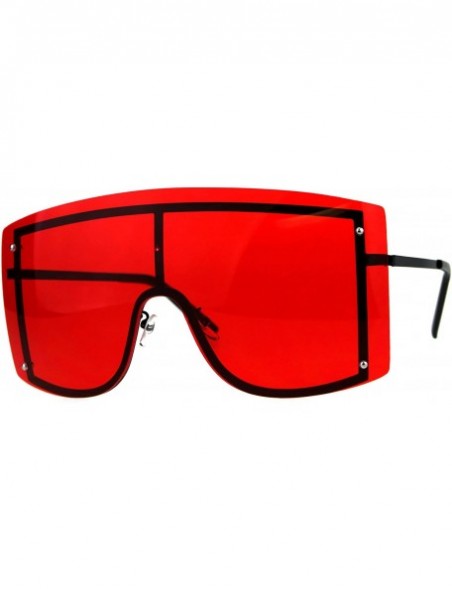 Shield SUPER Oversized Shield Sunglasses Womens Fashion Cover Shades Color Lens - Black (Red) - CX18DS859YX $16.03