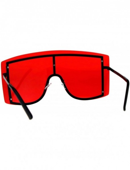 Shield SUPER Oversized Shield Sunglasses Womens Fashion Cover Shades Color Lens - Black (Red) - CX18DS859YX $16.03