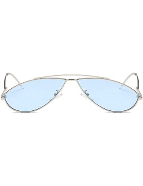 Oval Vintage Fashion Sunglasses Small Metal Frame Vintage Sunglasses - Silver Blue Tablets - CW18EGY3DUA $11.67