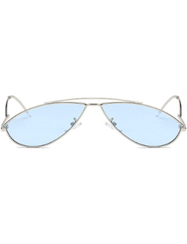 Oval Vintage Fashion Sunglasses Small Metal Frame Vintage Sunglasses - Silver Blue Tablets - CW18EGY3DUA $11.67