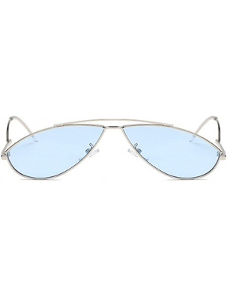 Oval Vintage Fashion Sunglasses Small Metal Frame Vintage Sunglasses - Silver Blue Tablets - CW18EGY3DUA $11.67