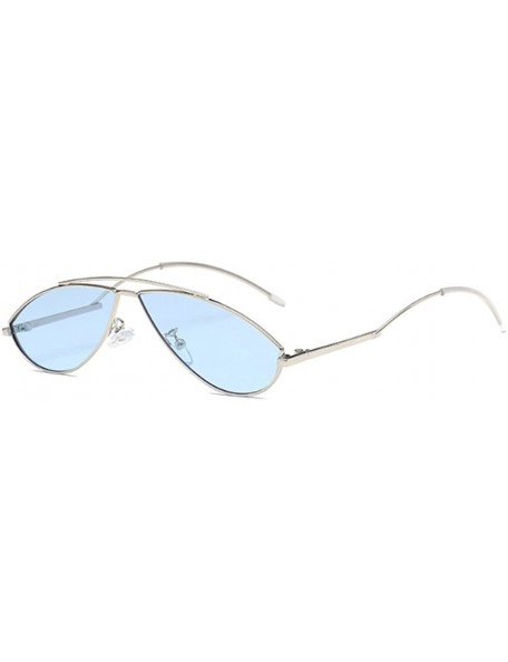 Oval Vintage Fashion Sunglasses Small Metal Frame Vintage Sunglasses - Silver Blue Tablets - CW18EGY3DUA $11.67