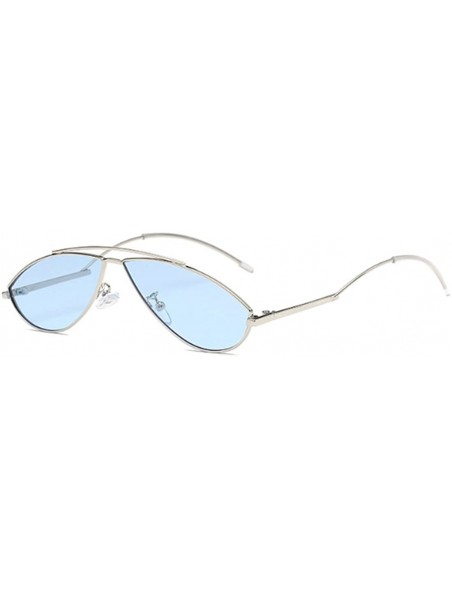 Oval Vintage Fashion Sunglasses Small Metal Frame Vintage Sunglasses - Silver Blue Tablets - CW18EGY3DUA $11.67