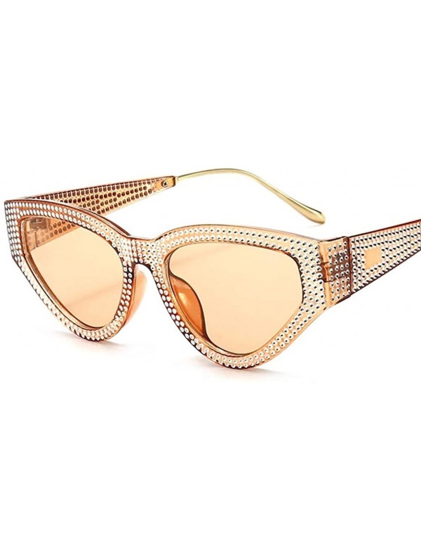 Cat Eye Women Rhinestone Cat Eye Sunglasses Sexy Diamond Triangle Sun Glasses Female Shades UV400 - Clearteatea - CN1906C7RHK...