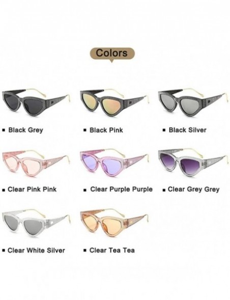 Cat Eye Women Rhinestone Cat Eye Sunglasses Sexy Diamond Triangle Sun Glasses Female Shades UV400 - Clearteatea - CN1906C7RHK...