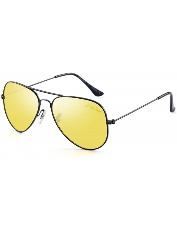 Sport Anti-glare HD Night Driving Glasses Polarized Unisex Aviator Sunglasses - Black Frame Yellow Lens - C2187YX4X0U $19.57