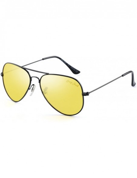 Sport Anti-glare HD Night Driving Glasses Polarized Unisex Aviator Sunglasses - Black Frame Yellow Lens - C2187YX4X0U $19.57