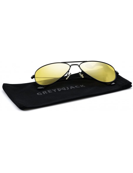 Sport Anti-glare HD Night Driving Glasses Polarized Unisex Aviator Sunglasses - Black Frame Yellow Lens - C2187YX4X0U $19.57