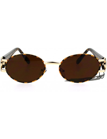 Oval Mens Metal Emblem Luxury 90s Gangster Rapper OG Oval Round Sunglasses - Tortoise Brown - C817YUTX4C8 $9.59
