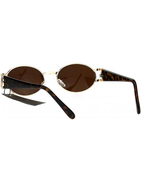 Oval Mens Metal Emblem Luxury 90s Gangster Rapper OG Oval Round Sunglasses - Tortoise Brown - C817YUTX4C8 $9.59