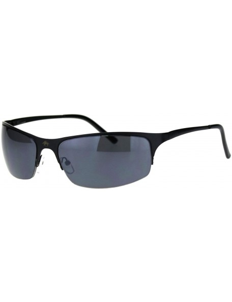 Sport Mens Spring Hinge Narrow Half Rim Warp Metal Rim Sport Sunglasses - All Black - CM18QKNWROE $12.33