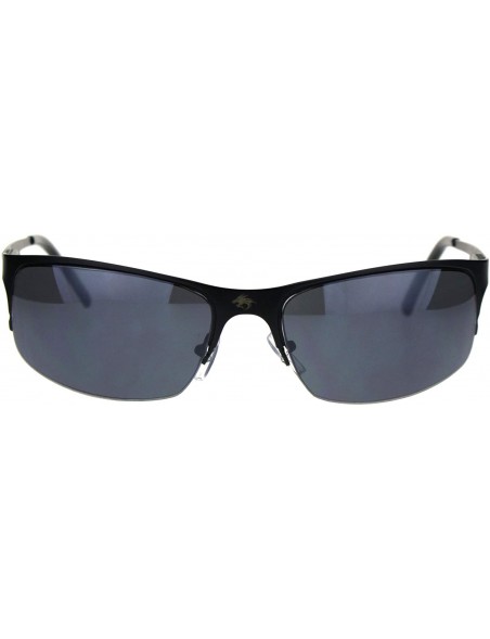 Sport Mens Spring Hinge Narrow Half Rim Warp Metal Rim Sport Sunglasses - All Black - CM18QKNWROE $12.33