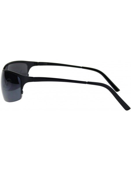 Sport Mens Spring Hinge Narrow Half Rim Warp Metal Rim Sport Sunglasses - All Black - CM18QKNWROE $12.33