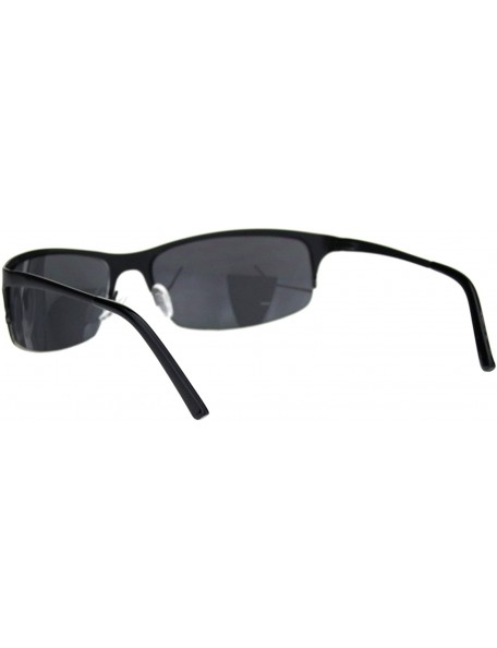 Sport Mens Spring Hinge Narrow Half Rim Warp Metal Rim Sport Sunglasses - All Black - CM18QKNWROE $12.33