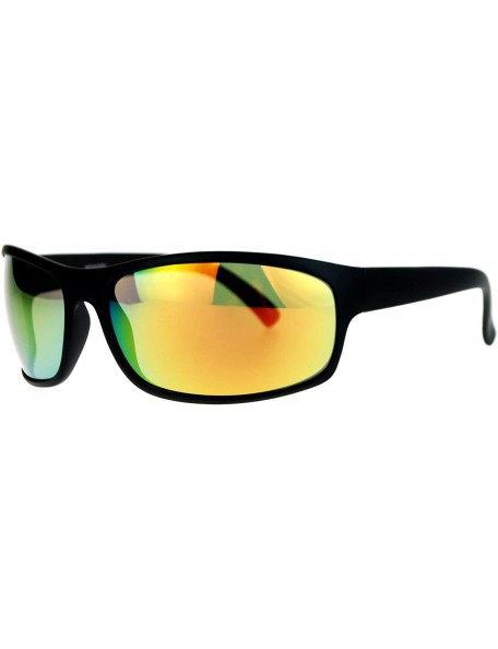 Shield Mens Sunglasses Shield Oval Rectangular Plastic Frame Color Mirror Lens - Black (Orange Mirror) - CP189LTUDXM $19.87