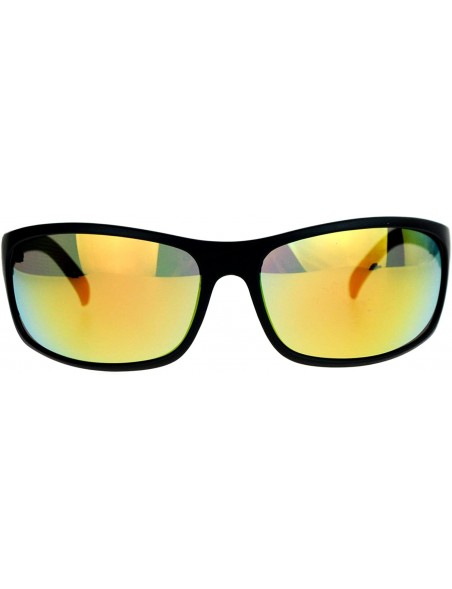 Shield Mens Sunglasses Shield Oval Rectangular Plastic Frame Color Mirror Lens - Black (Orange Mirror) - CP189LTUDXM $7.45