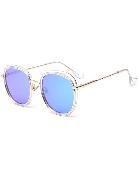 Round Vintage Mirror Flat Metal Round Circle Frame Fashion Sunglasses - Transparency - CC182ZXHTZA $7.10