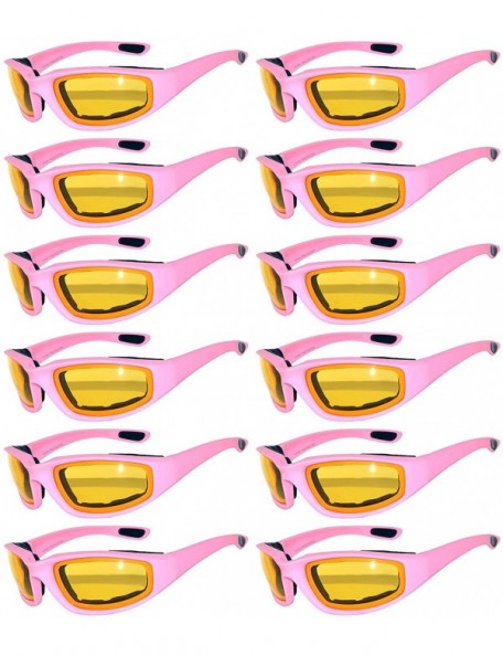 Goggle Wholesale of 12 Pairs Motorcycle Padded Foam Glasses Assorted Color Lens - 12_pink_yel - CD12O4VK7MG $32.51