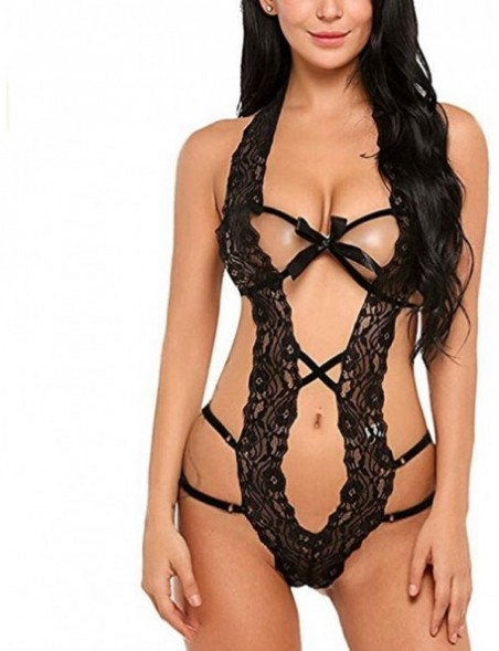 Wrap Valentine's Day Women Sexy Lingerie Bodysuit Lace Bow Babydoll Underwear Perspective Backless Soft Underwear - C718NGRRL...