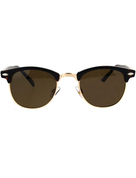 Rectangular Polarized Mens Half Horn Rim Hipster Sunglasses - Tortoise Brown - CW186383203 $9.40