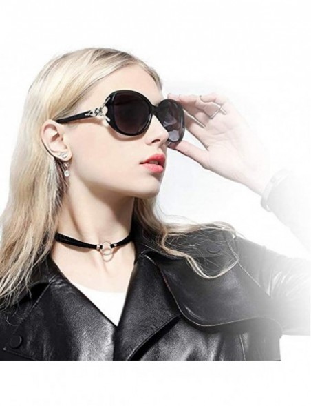 Oversized Polarized Oversized Sunglasses for Women Extra Gold Fox Frame UV400 Lens Vintage Fashion Sun Eye Glasses - Black - ...